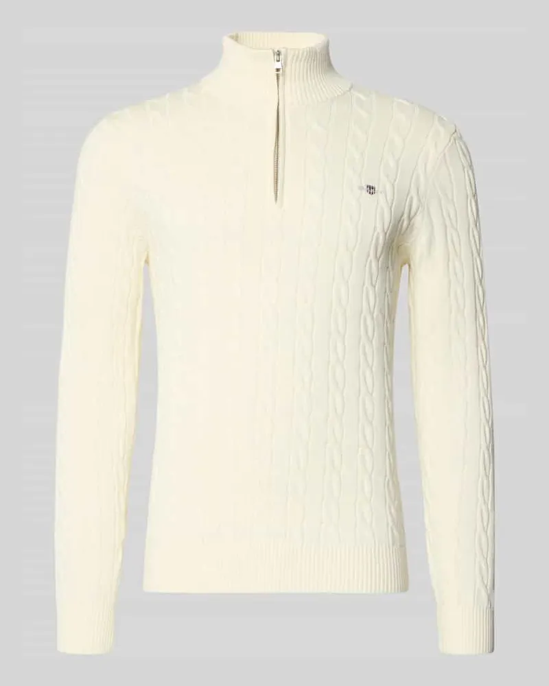 Gant Strickpullover mit gerippten Abschlüssen Offwhite