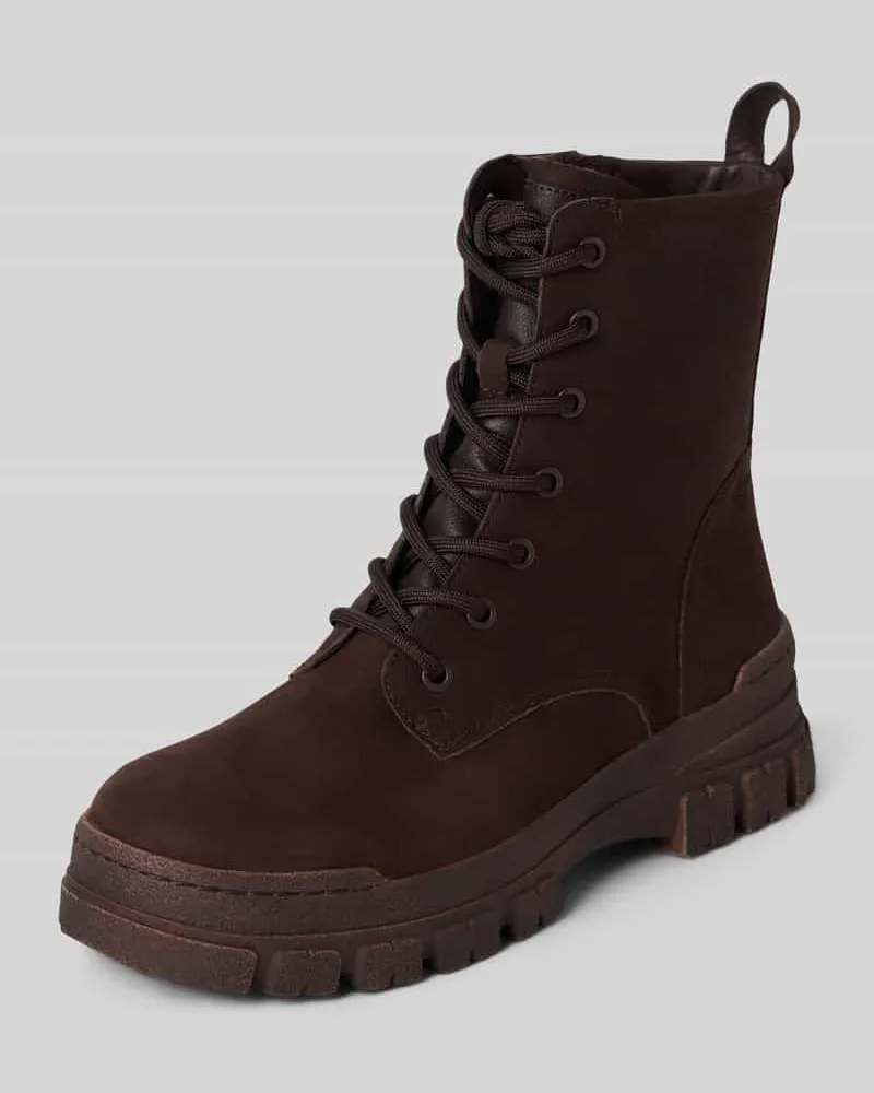 Tamaris Schnürboots aus Rindsvelours mit Profilsohle Dunkelbraun