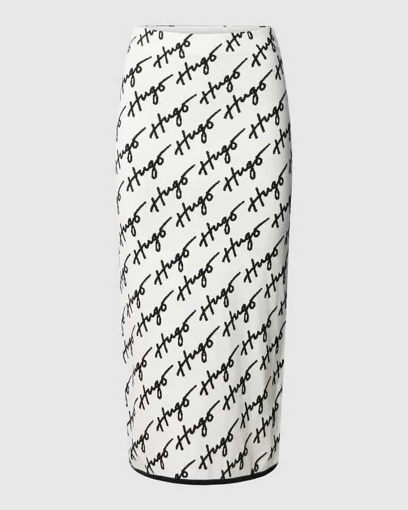 HUGO BOSS Midirock mit Allover-Label-Muster Modell 'Sloquette Weiss