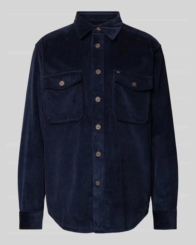 Tommy Hilfiger Regular Fit Hemdjacke mit Knopfleiste Modell 'CORDUROY Marine