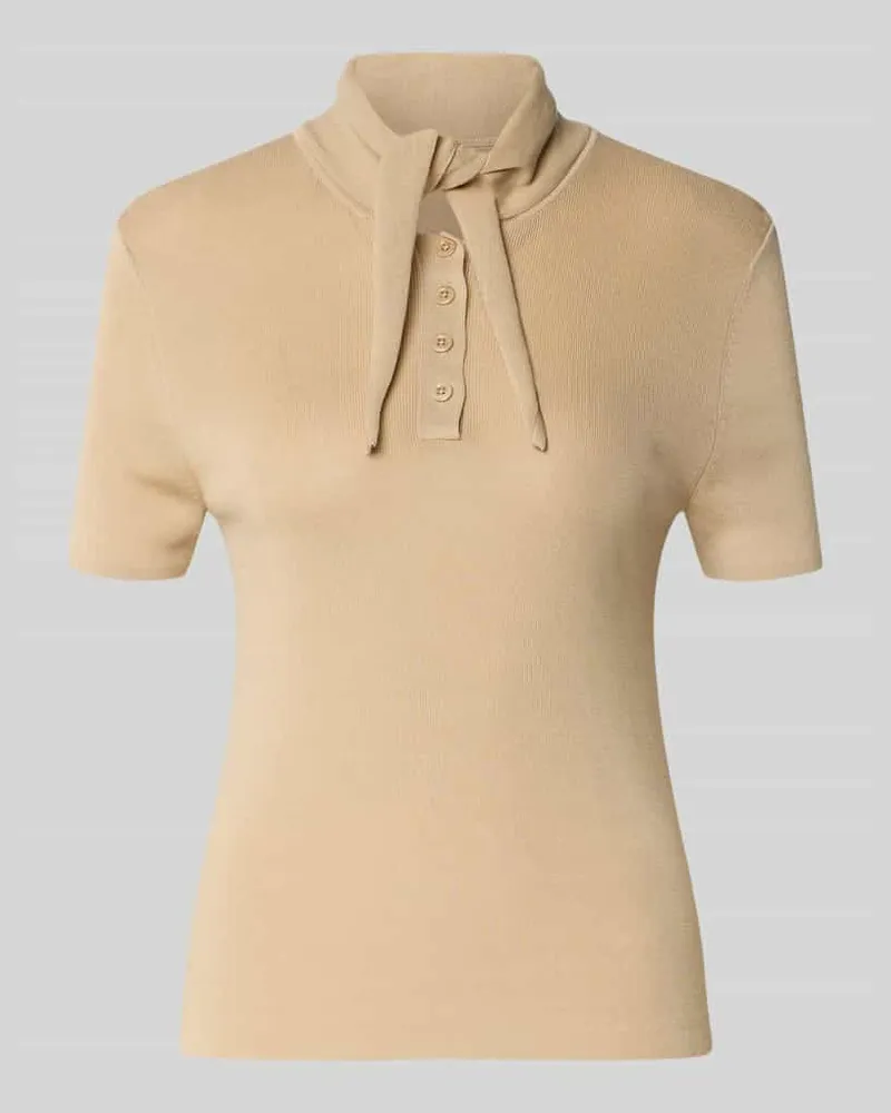 Stefanel Modern Fit Poloshirt mit Seiden-Anteil und Schluppe Sand