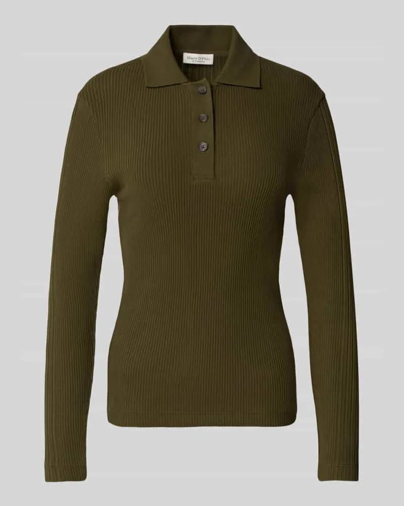 Marc O'Polo Slim Fit Langarmshirt aus gerippter Baumwolle Khaki