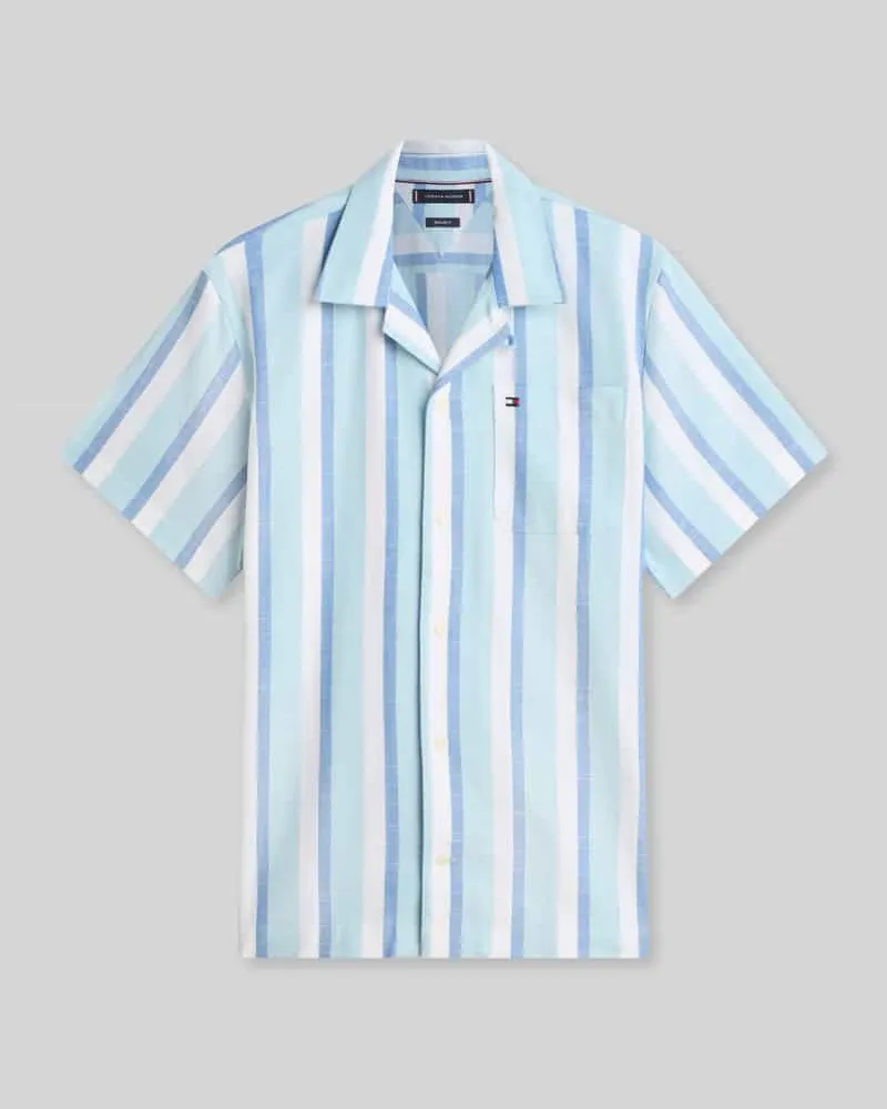Tommy Hilfiger Regular Fit Kurzarmhemd aus reiner Baumwolle Aqua