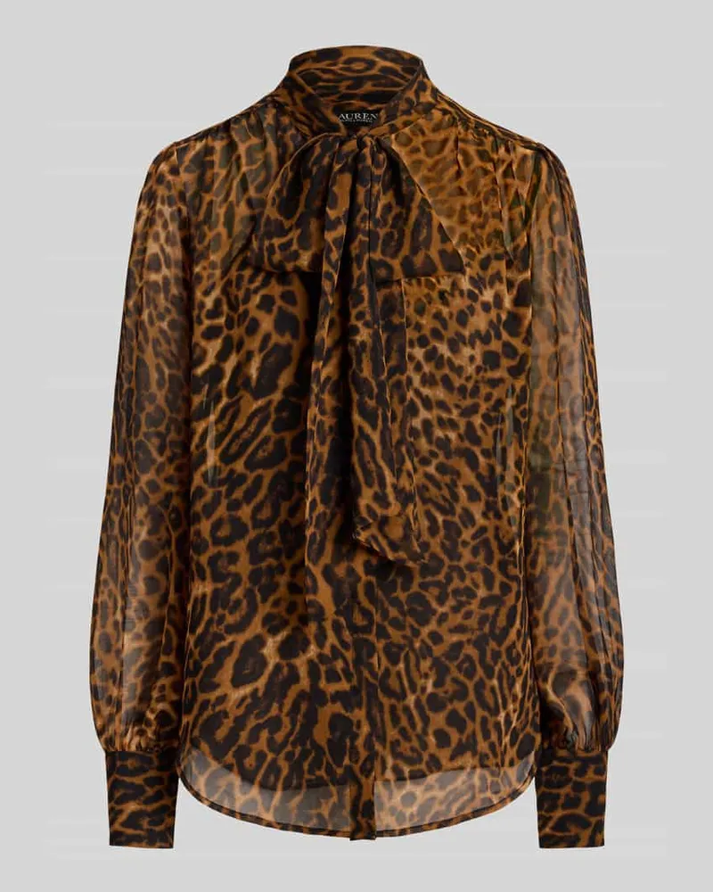 Ralph Lauren Loose Fit Langarmbluse mit Allover-Leo-Print Mittelbraun