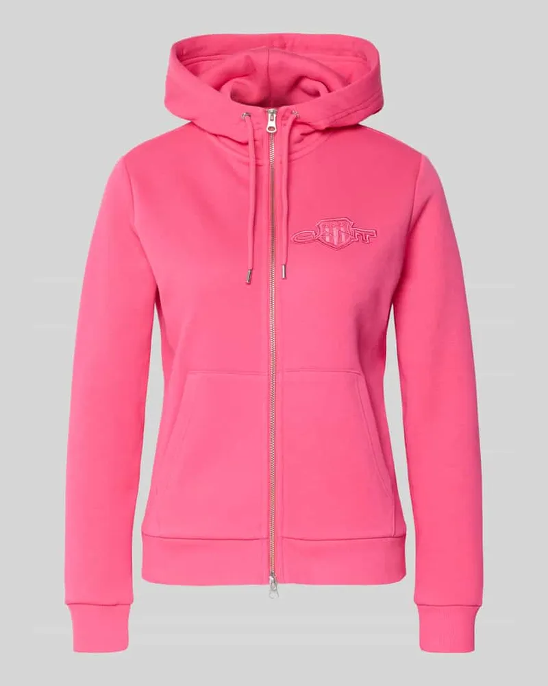 Gant Sweatjacke mit Zweiwege-Reißverschluss und Label-Patch Pink