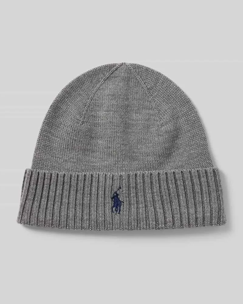 Ralph Lauren Beanie aus Wolle mit Label-Stitching Mittelgrau