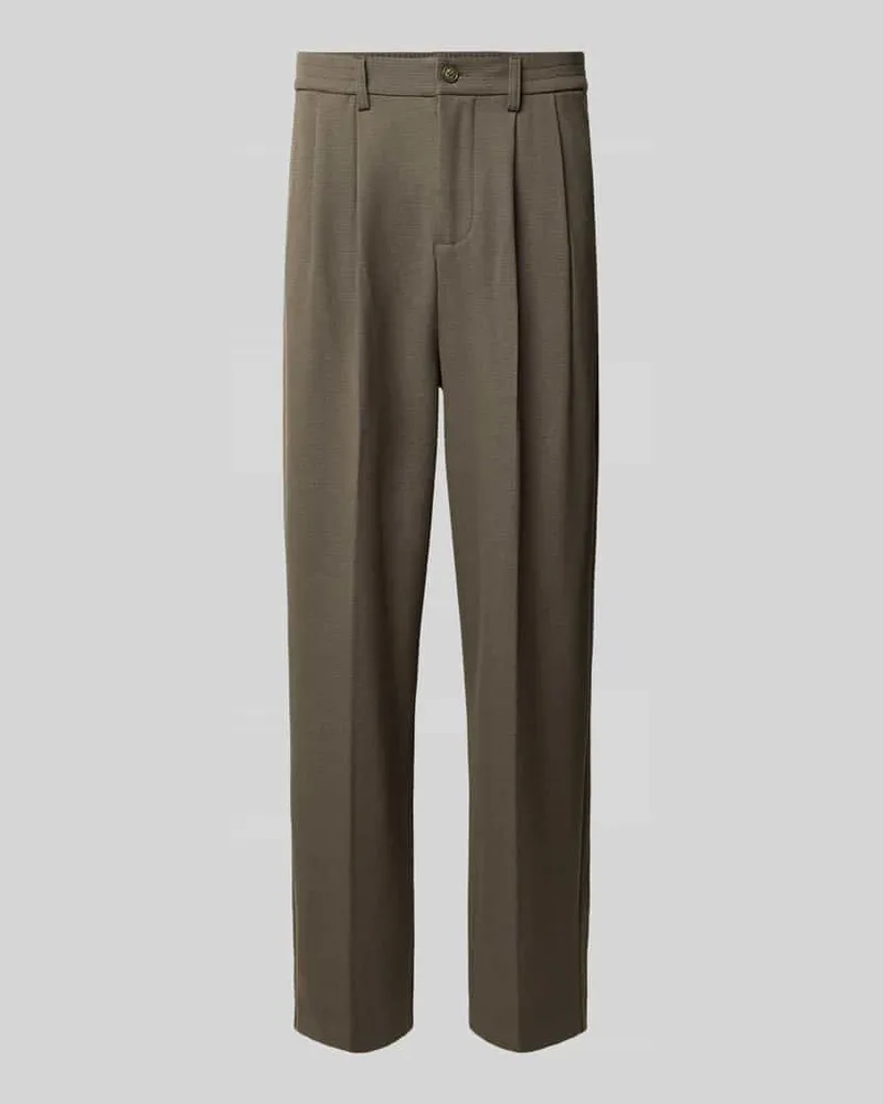 Casual Friday Regular Fit Bundfaltenhose mit elastischem Bund Modell 'GRANT Khaki