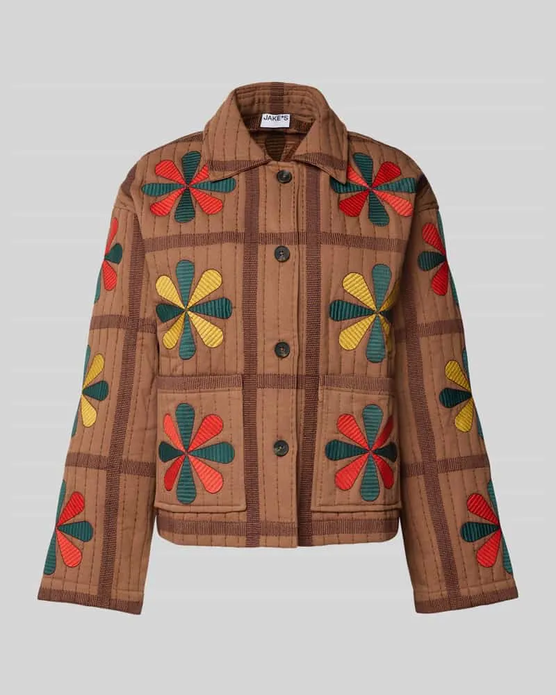 JAKE*S Jacke im Patchwork-Look mit Umlegekragen Mittelbraun