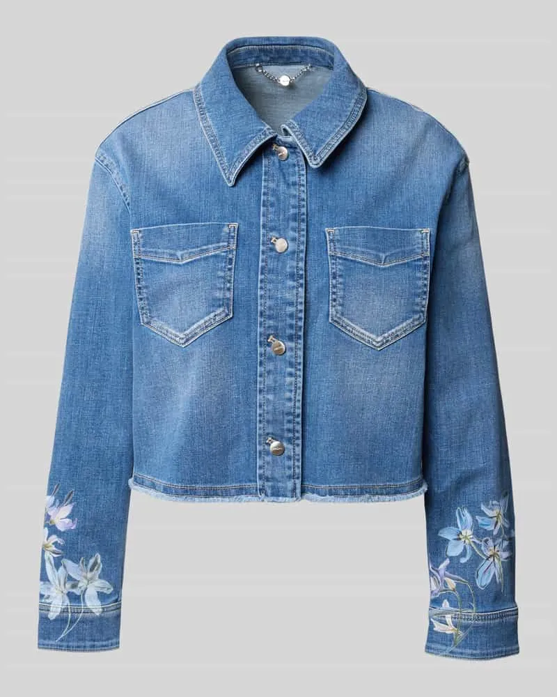 Marc Cain Jeansjacke mit Motiv-Print und Fransensaum Blau