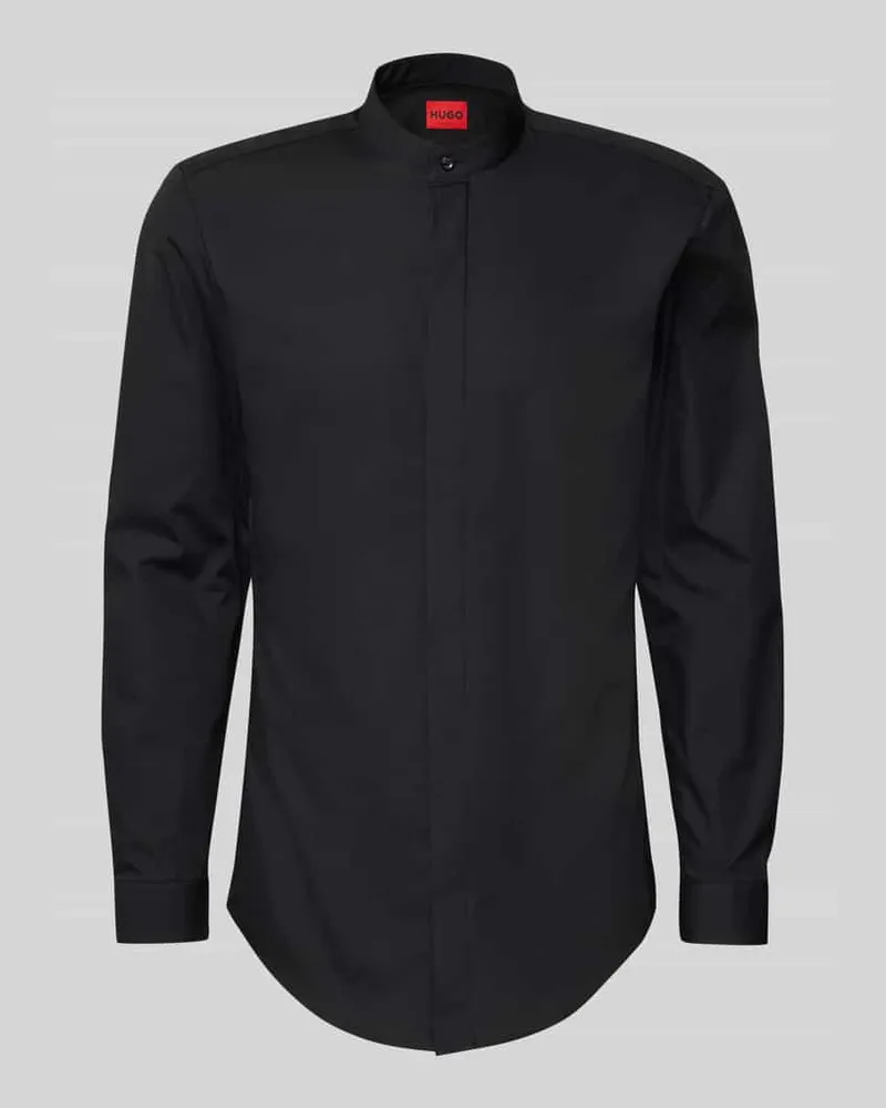 HUGO BOSS Slim Fit Businesshemd mit Stehkragen Modell 'KALEB Black