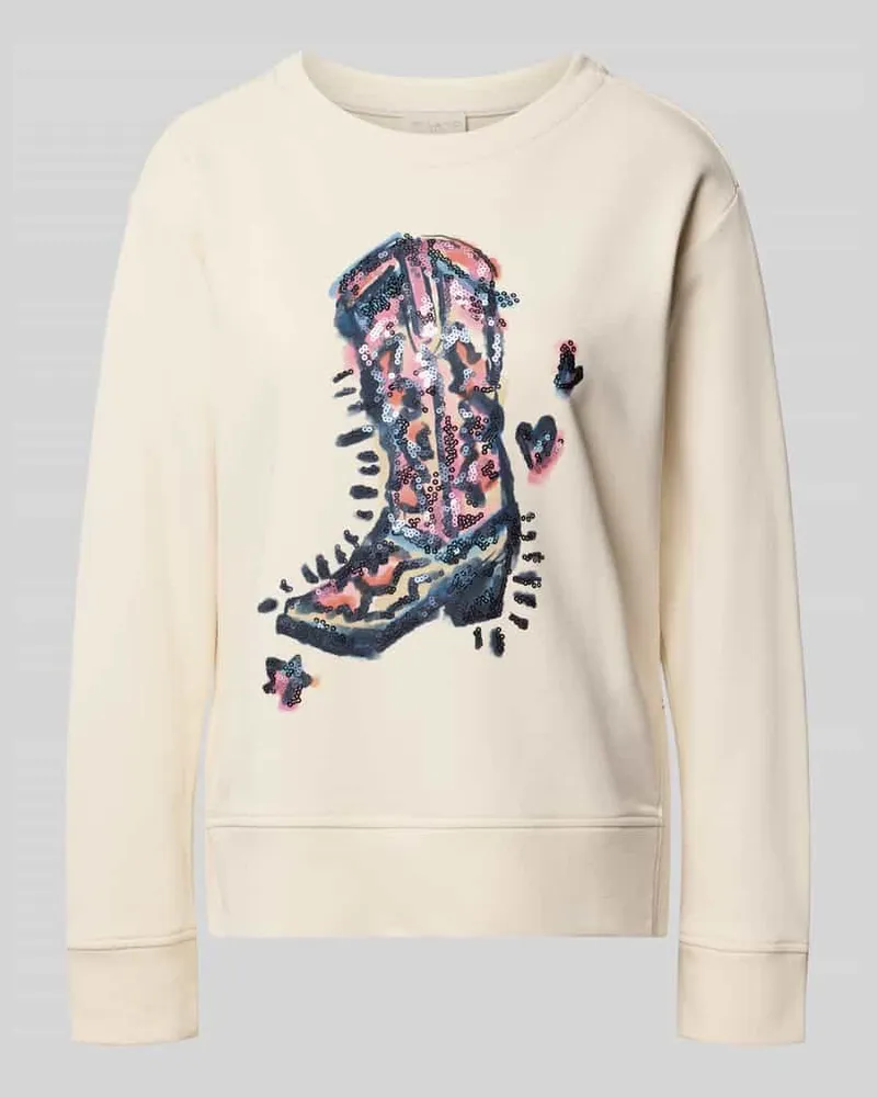 Milano Italy Sweatshirt mit Motiv-Print und Pailletten Offwhite