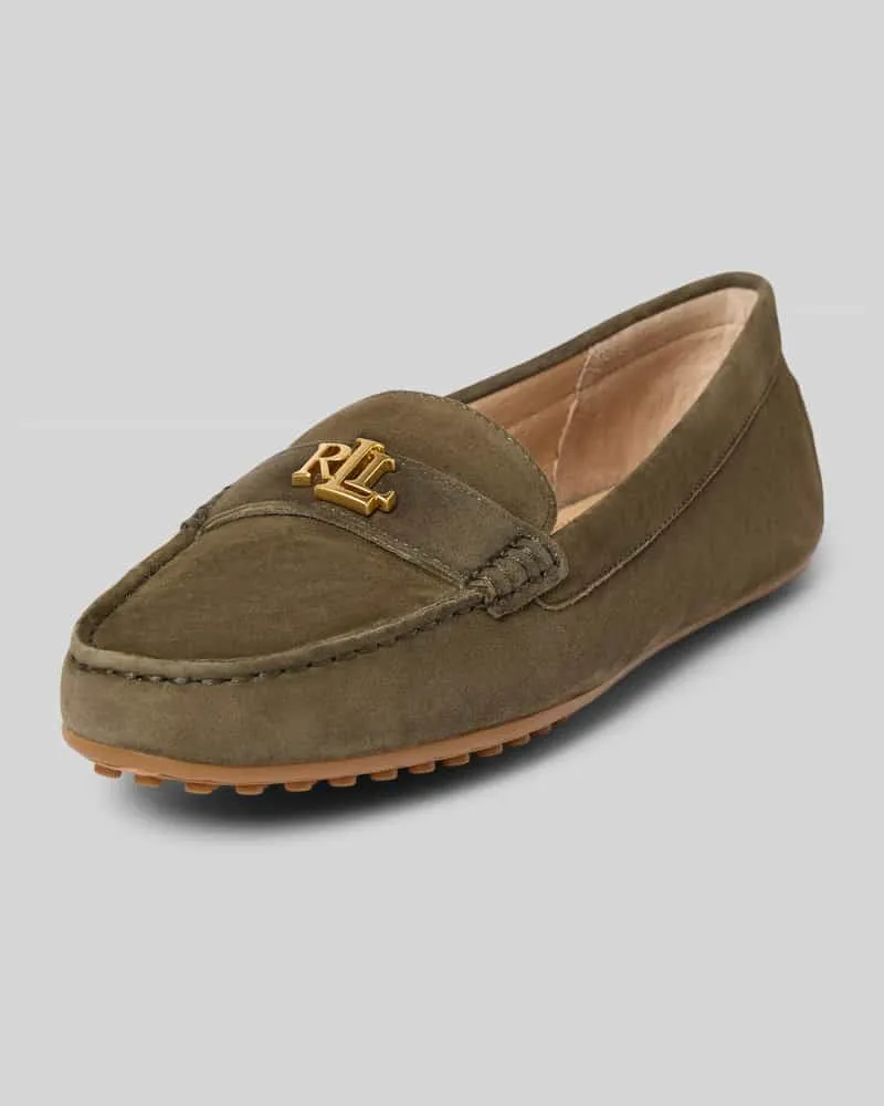 Ralph Lauren Lederslipper mit Label-Applikation Modell 'BARNSBURY Oliv