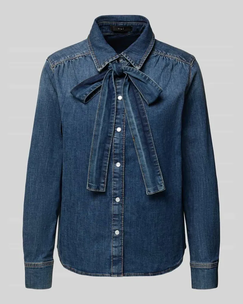 Oui  Hemdbluse in Denim-Optik Jeansblau