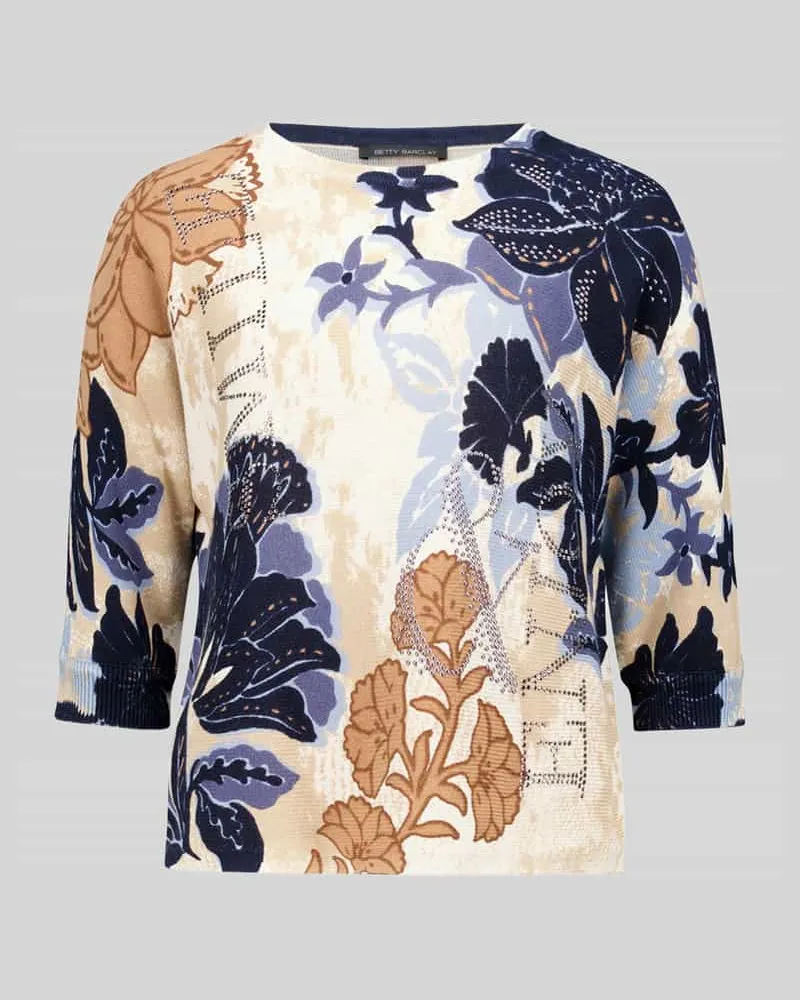Betty Barclay Relaxed Fit Strickpullover aus Baumwolle mit floralem Muster Beige