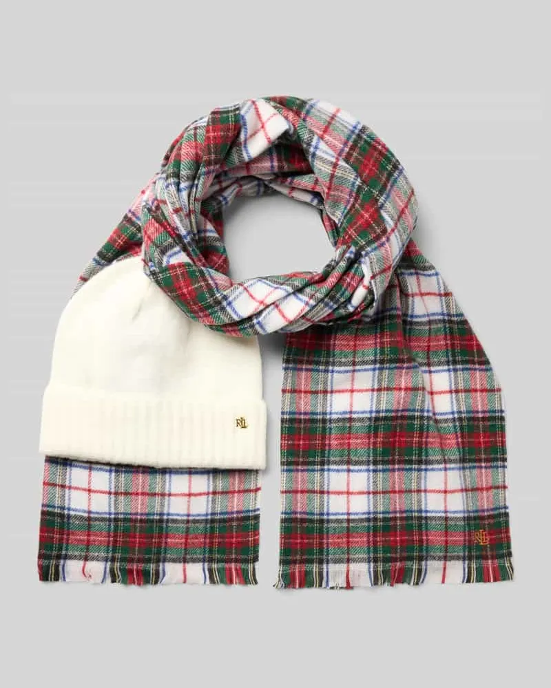 Ralph Lauren Schal und Mütze mit Woll-Anteil Modell 'Gift Box Set Offwhite