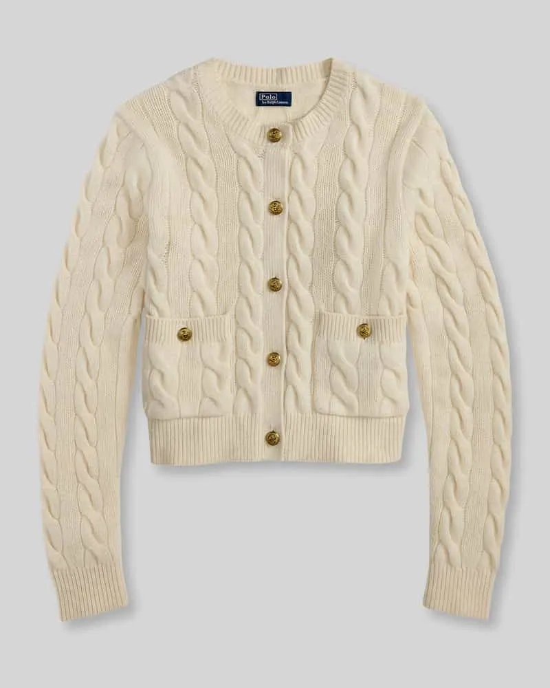 Ralph Lauren Regular Fit Strickjacke aus Woll-Kaschmir-Mix mit Zierknöpfen Ecru