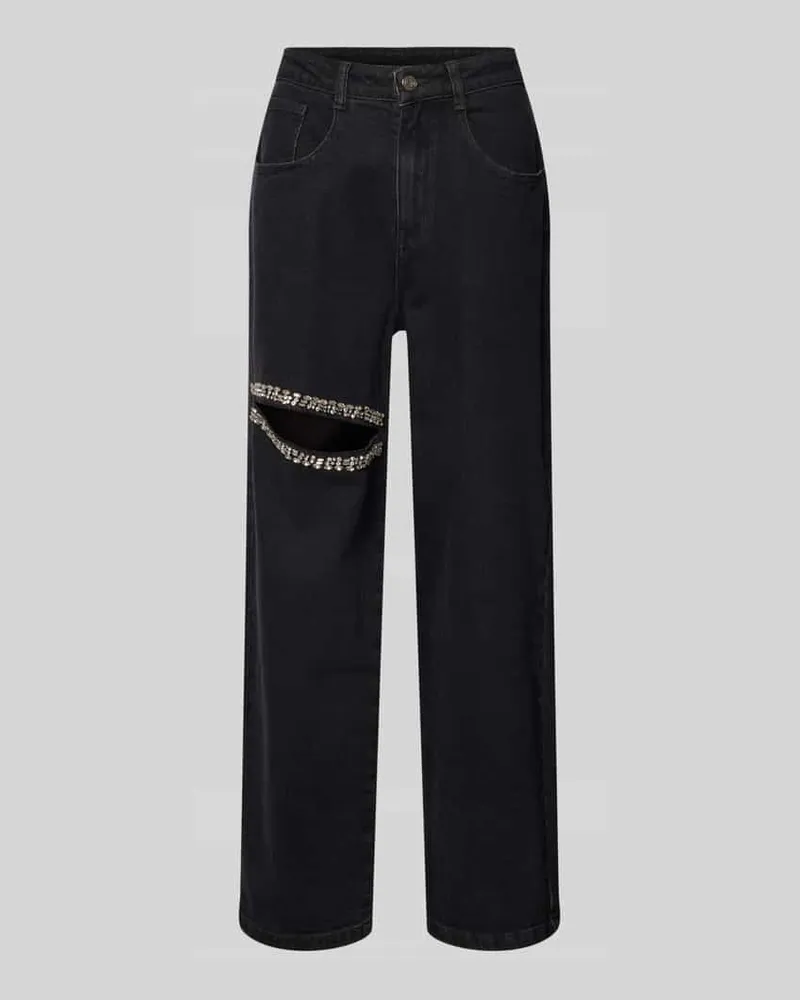 Karo Kauer Jeans mit Cut Out und Ziersteinbesatz Black
