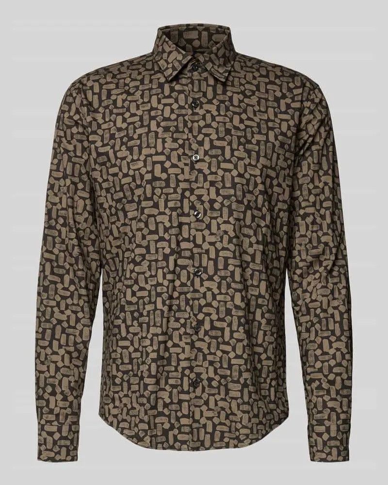 HUGO BOSS Slim Fit Freizeithemd aus reiner Baumwolle Modell 'ERMO Taupe
