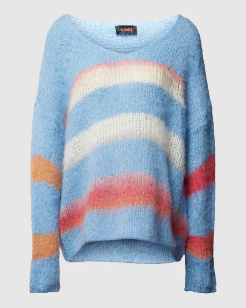 Miss Goodlife Oversized Strickpullover aus Woll-Mix mit Streifenmuster Hellblau