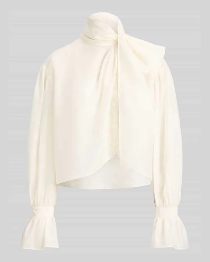 Ralph Lauren Cropped Langarmbluse aus Baumwoll-Seiden-Mix Weiss