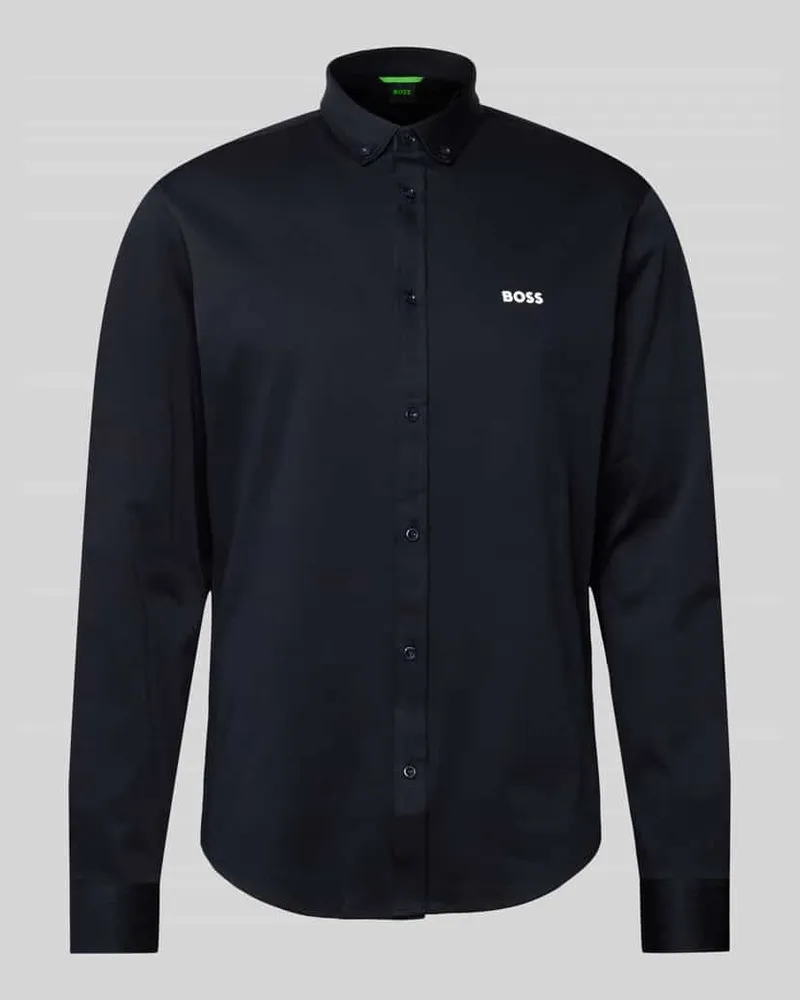 HUGO BOSS Slim Fit Freizeithemd mit Button-Down-Kragen Modell 'MOTION Dunkelblau