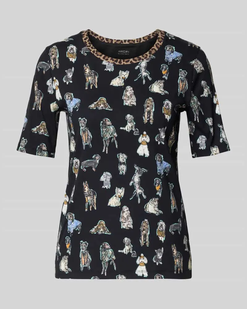 Marc Cain T-Shirt mit geripptem Rundhalsausschnitt Black