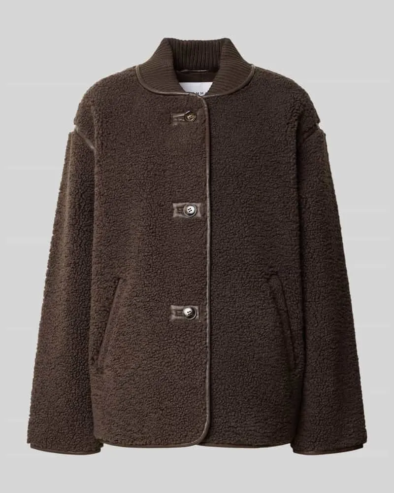 COMMA Jacke aus Viskose-Mix mit Stehkragen und Knopfleiste Dunkelbraun