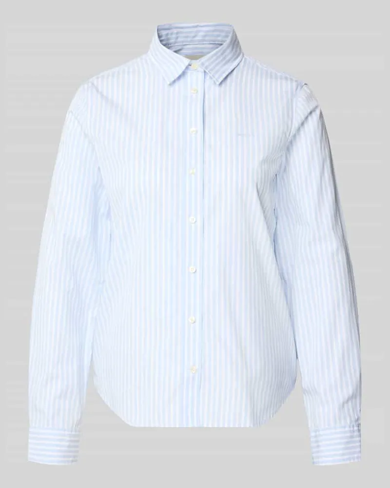 Gant Regular Fit Bluse mit Streifenmuster und Label-Stitching Hellblau