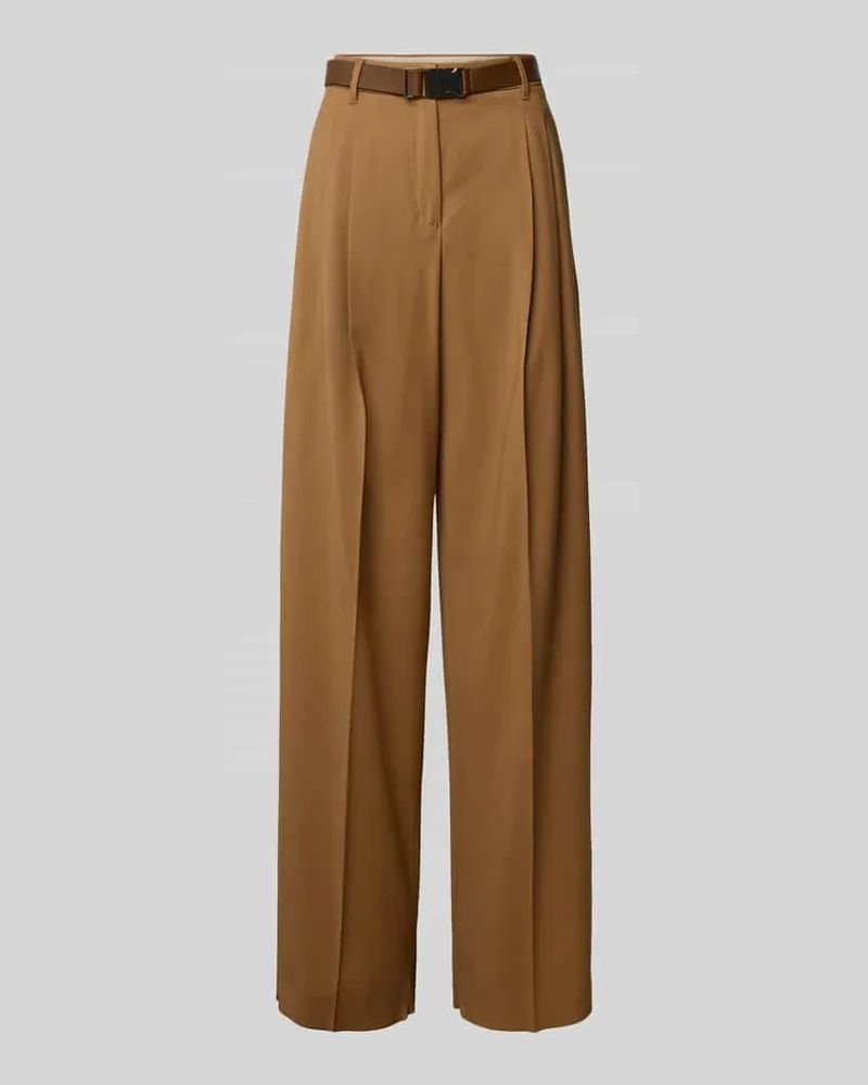 Max Mara Weite Hose aus Schurwoll-Canvas Modell 'BERGAMO Cognac