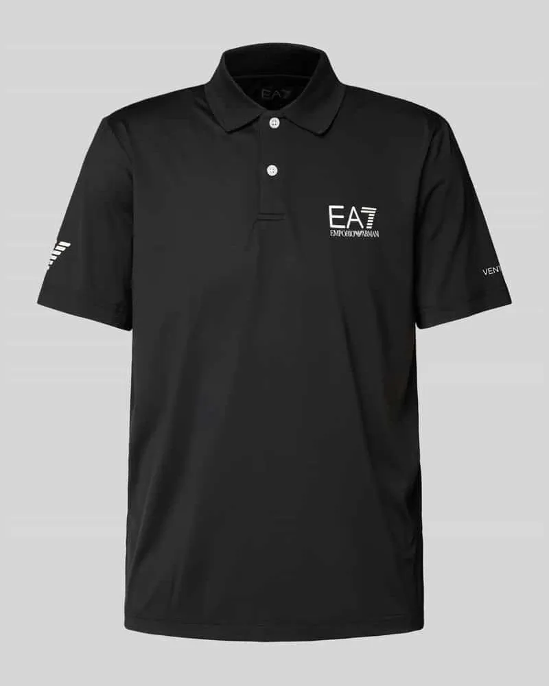 EA7 Slim Fit Poloshirt mit Label-Print Black
