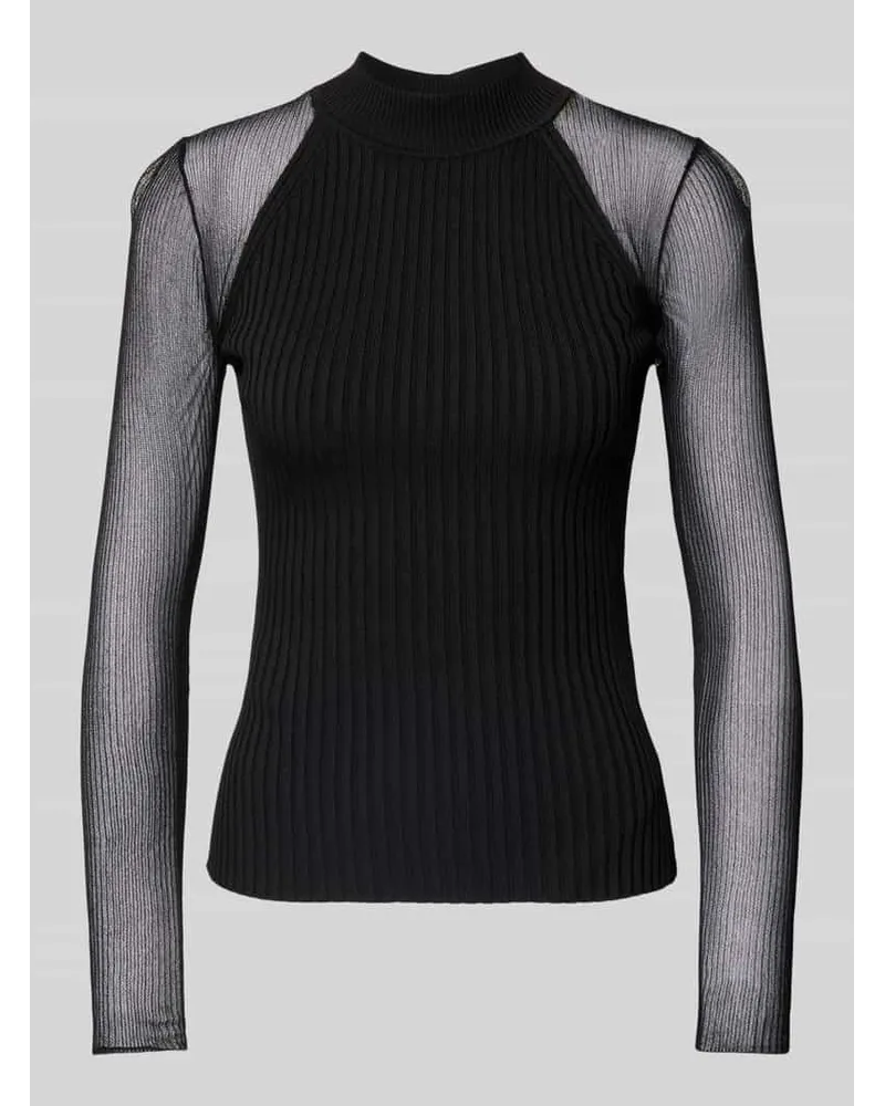 HUGO BOSS Strickshirt mit semintransparenten Ärmeln Modell 'Stassi Black