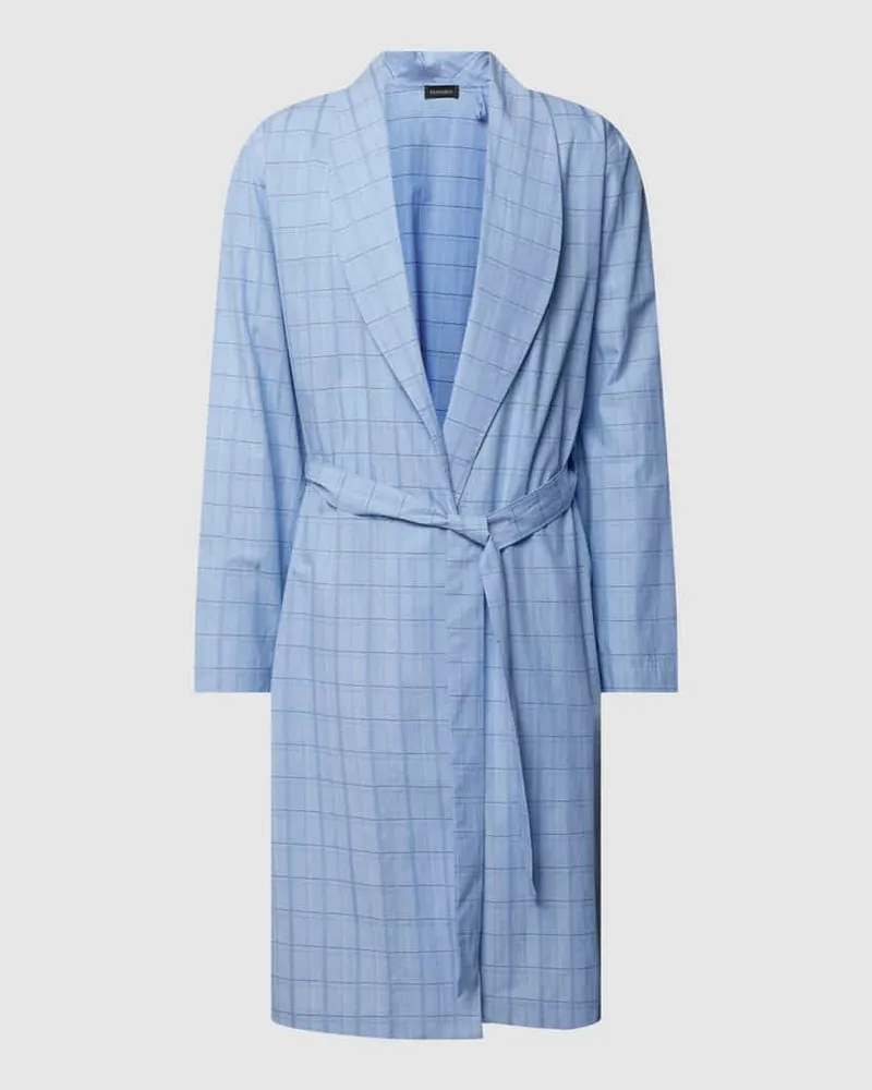 Hanro Bademantel aus reiner Baumwolle mit Gitterkaro Modell 'Ian Robe Hellblau