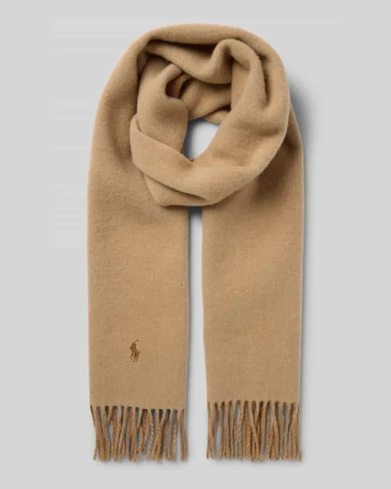 Ralph Lauren Schal aus Wolle mit Logo-Stitching und Fransen Camel