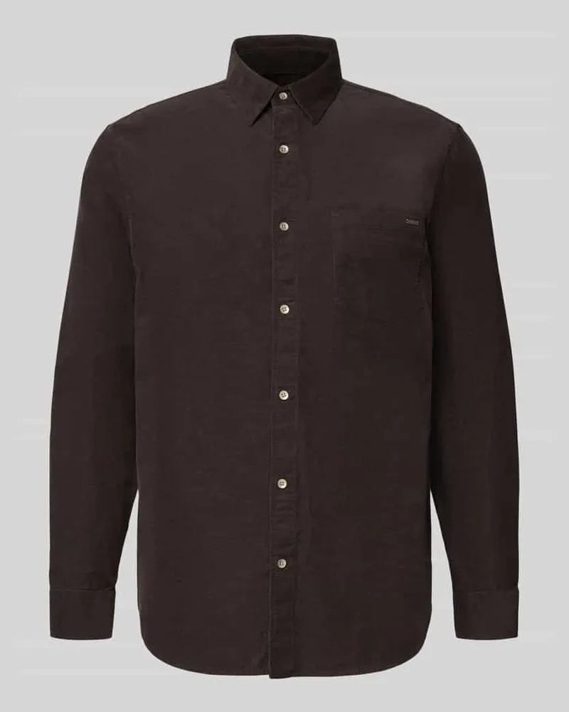 Guess Regular Fit Freizeithemd aus Feincord Schoko