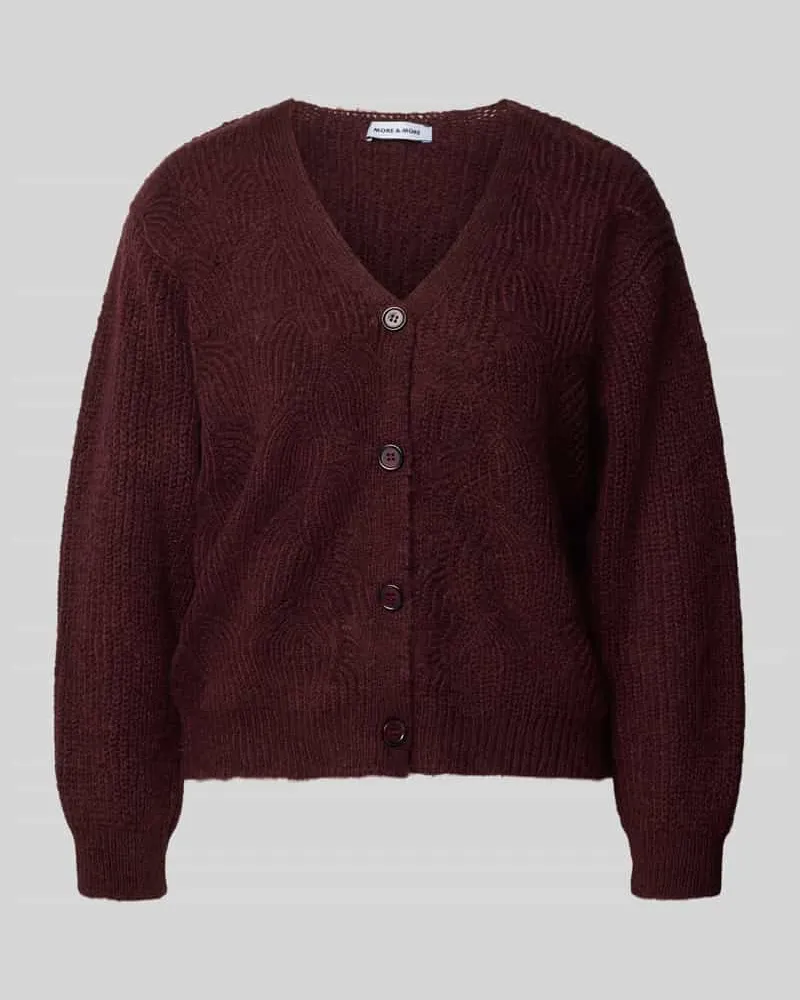 More & More Strickjacke mit V-Ausschnitt und Knopfleiste Bordeaux