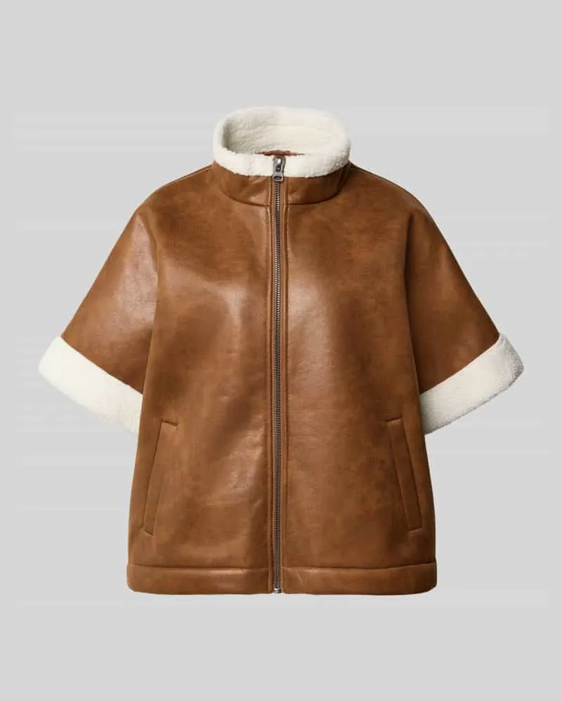 Lollys Laundry Jacke in Leder-Optik mit Stehkragen und 1/2-Arm Dunkelbraun