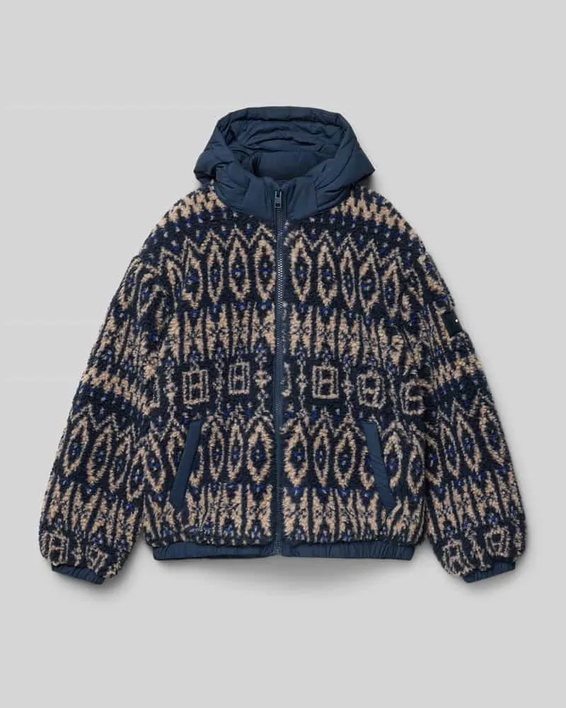 Tommy Hilfiger Regular Fit Teddyjacke mit abnehmbarer Kapuze Marine