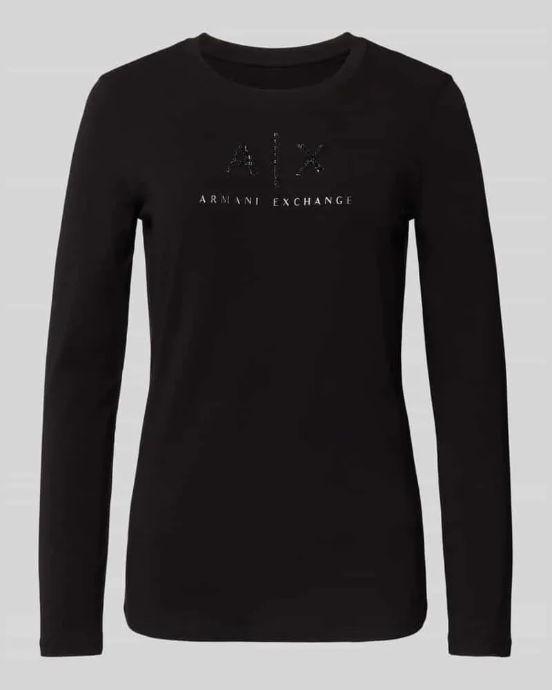 Armani Exchange Longsleeve mit Rundhalsausschnitt und Label-Print Black