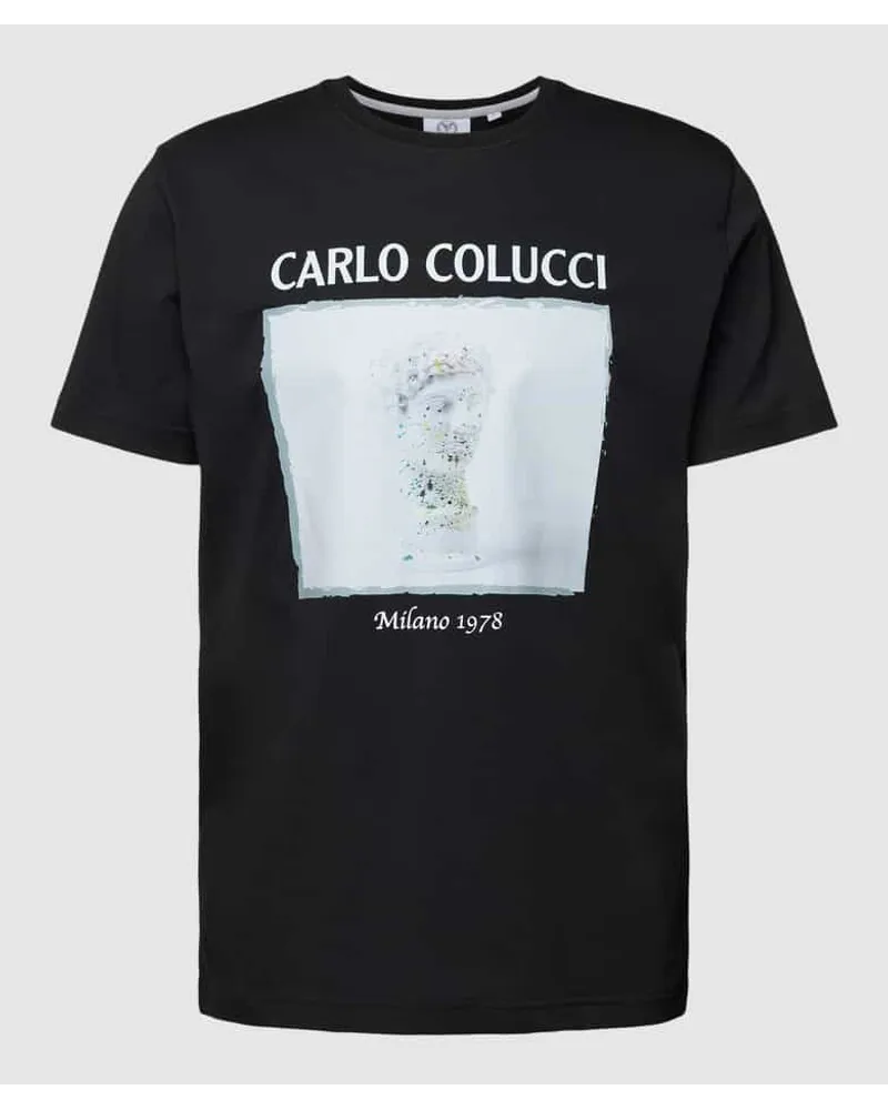 Carlo Colucci T-Shirt mit Motiv- und Label-Print Black