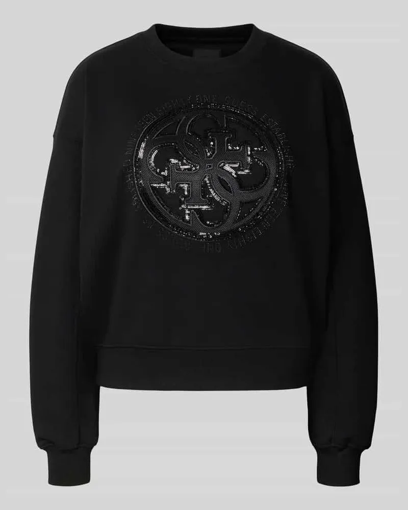 Guess Sweatshirt mit Logo und Rundhalsausschnitt Black