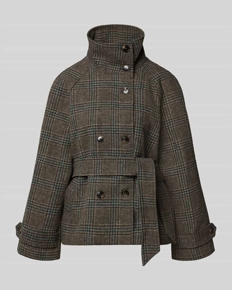 Neo Noir Jacke mit Stehkragen und Bindegürtel Modell 'Munet Mittelgrau