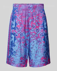 Versace Jeans Sweatshorts aus Viskose mit Allover-Muster Hellblau