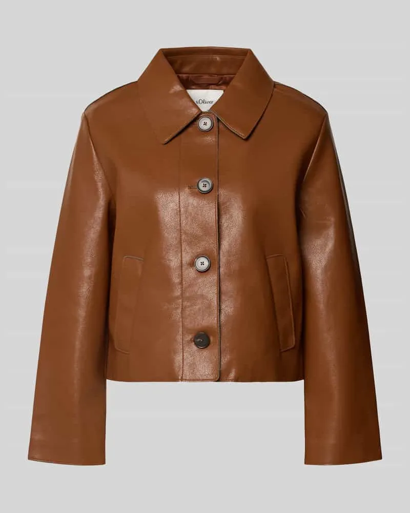 S.Oliver Regular Fit Kunstlederjacke mit Umlegekragen Cognac