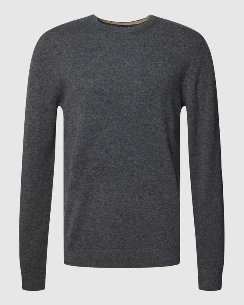 Christian Berg Kaschmir Pullover mit geripptem Rundhalsausschnitt Anthrazit