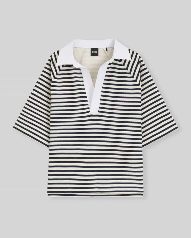 HUGO BOSS Loose Fit Poloshirt aus Baumwoll-Mix Modell 'ESSIPA_STRIPED Marine