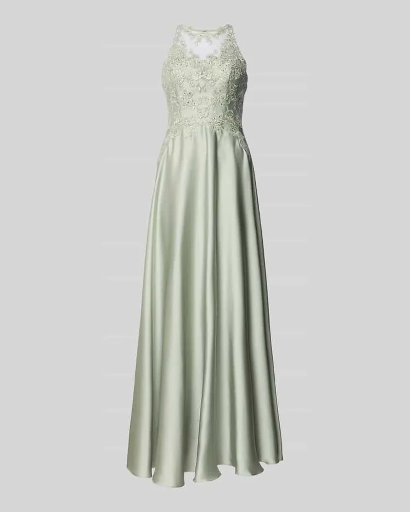 LUXUAR Abendkleid mit floralem Stitching Gruen