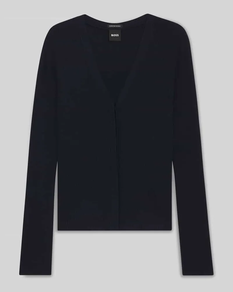 HUGO BOSS Slim Fit Strickjacke aus Schurwolle Marine