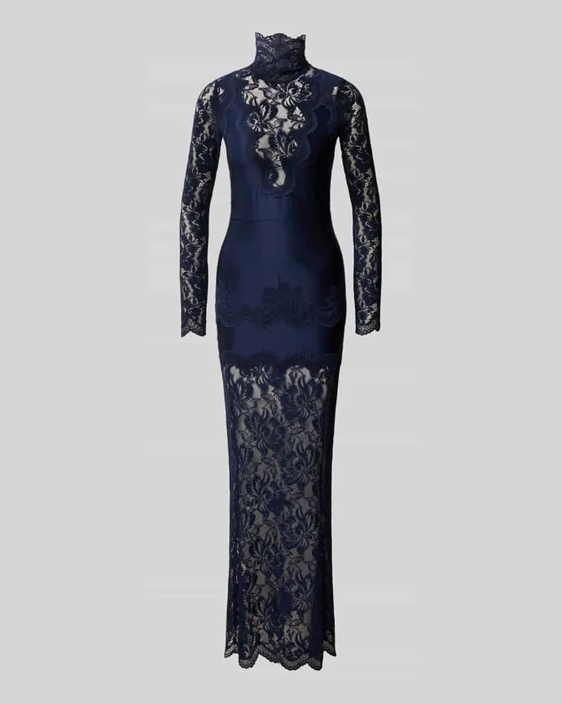 Paco Rabanne Abendkleid mit semitransparentem Spitzenbesatz Blau