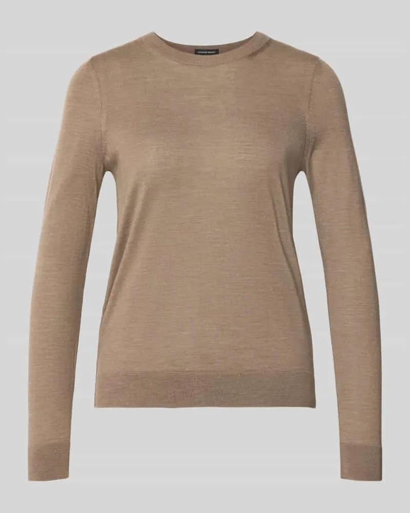 HUGO BOSS Regular Fit Pullover aus reiner Schurwolle Modell 'Ferpina Taupe
