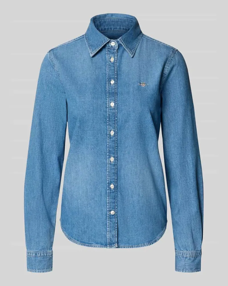 Gant Jeansbluse mit Logo-Stitching und Sportmanschetten Hellblau